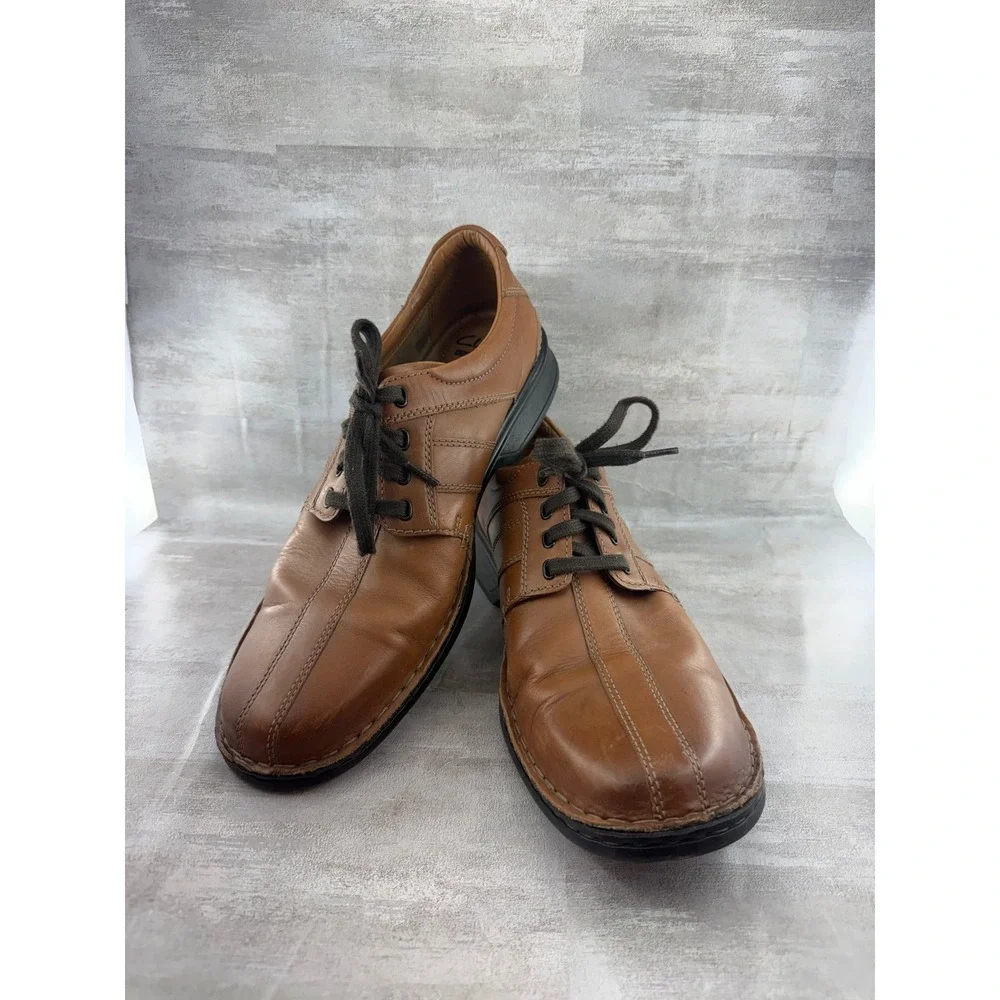 Clarks Collection Men Sz 13 Tan Leather Bicycle Toe Lace Up Oxford Shoes